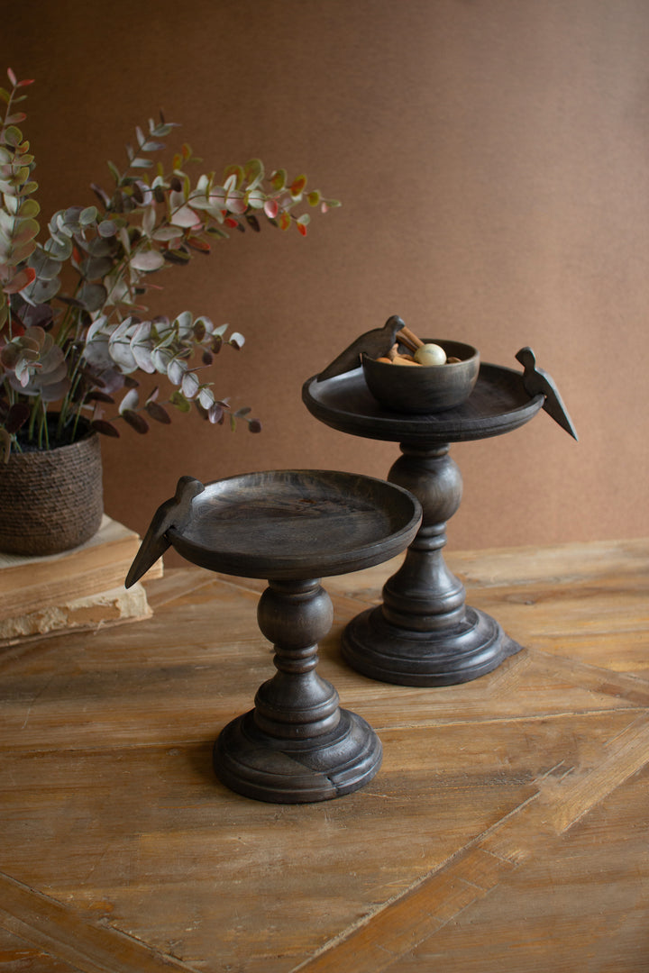 Set of 2 Wooden Display Stands with Bird Detail
