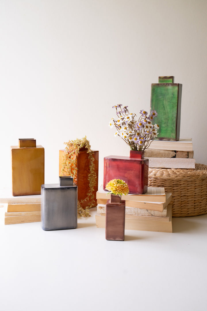 Set of 6 Painted Metal Vases