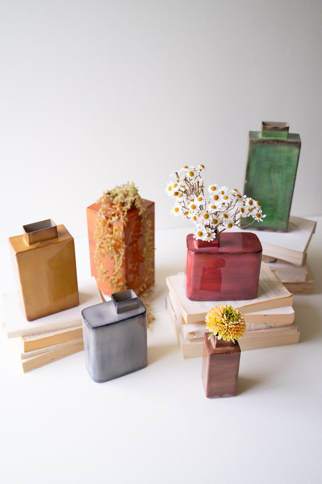 Set of 6 Painted Metal Vases