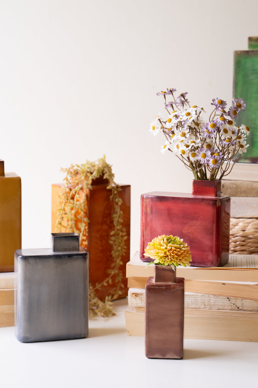 Set of 6 Painted Metal Vases