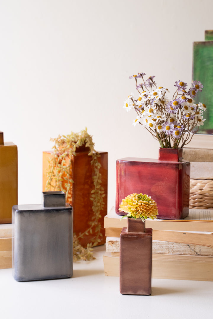 Set of 6 Painted Metal Vases