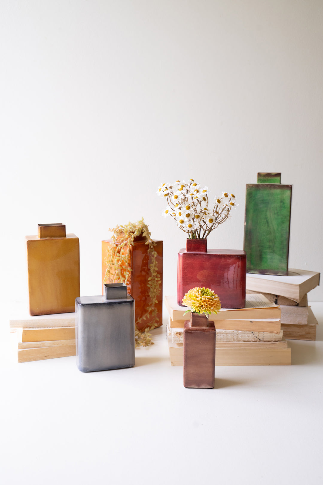 Set of 6 Painted Metal Vases