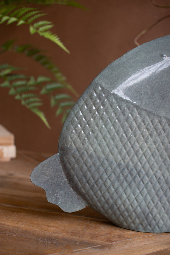 Set of 2 Painted Metal Fish Vases