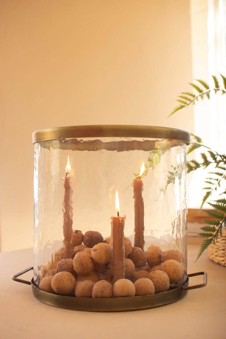 Glass Cylinder with Antique Brass Taper Candle Holder