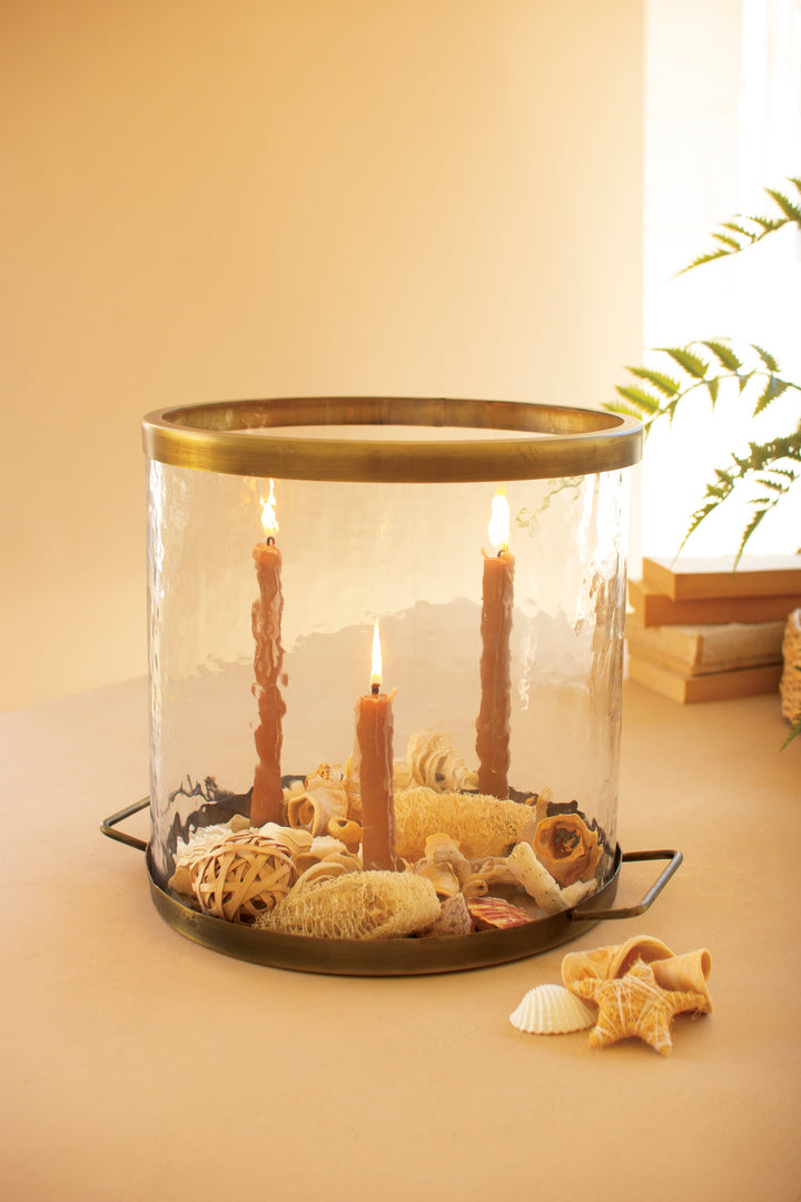 Glass Cylinder with Antique Brass Taper Candle Holder