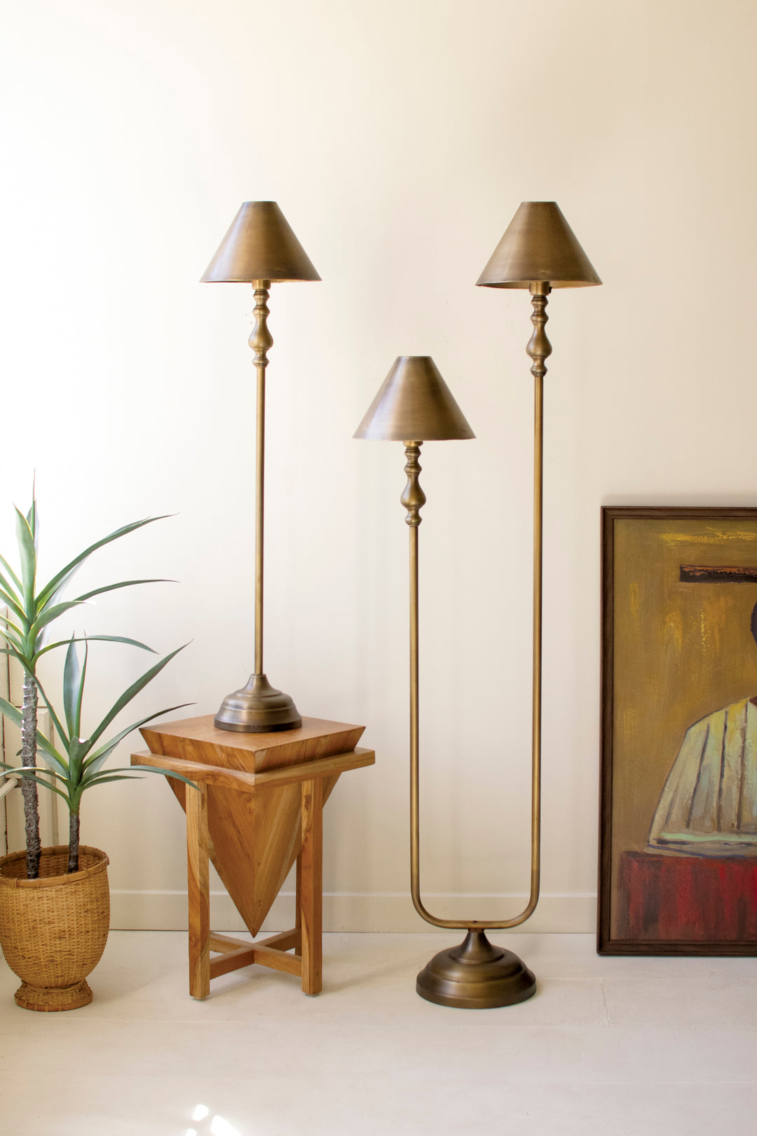 Antique Gold Double Floor Lamp with Metal Shades