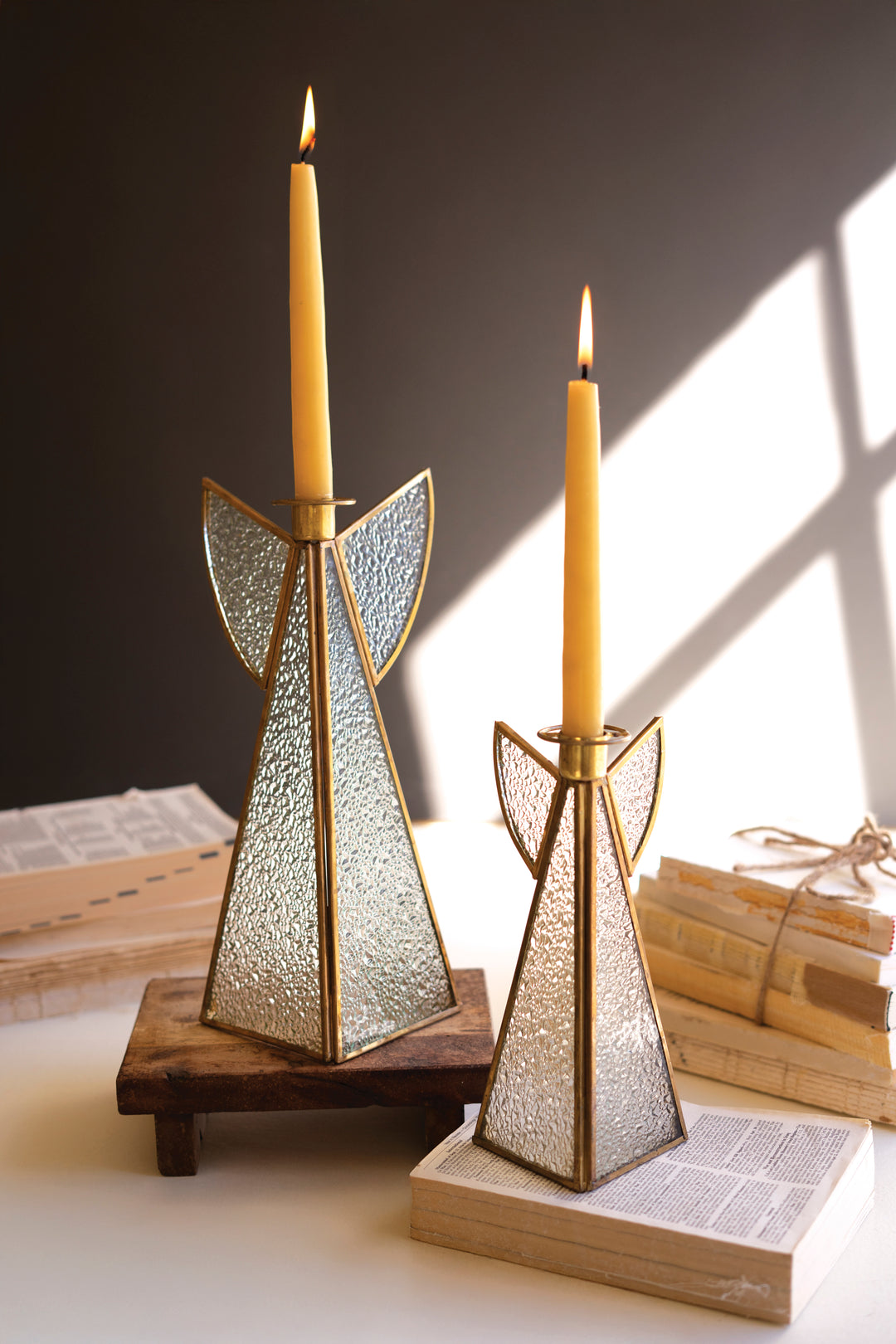 Set of 2 Glass Angel Candleholders