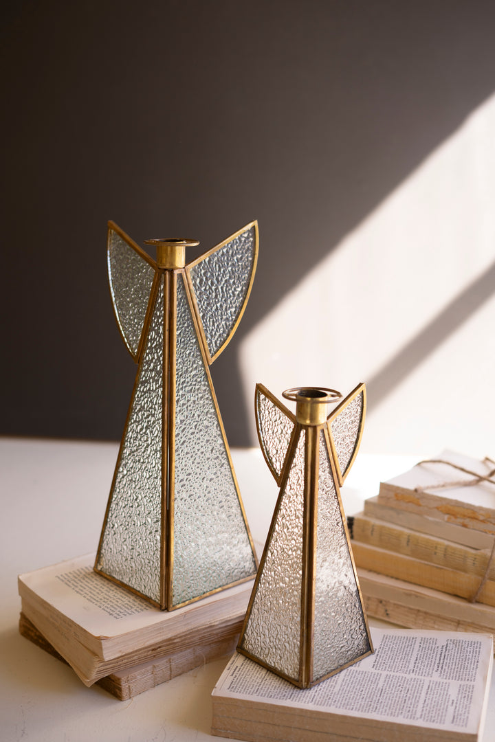 Set of 2 Glass Angel Candleholders