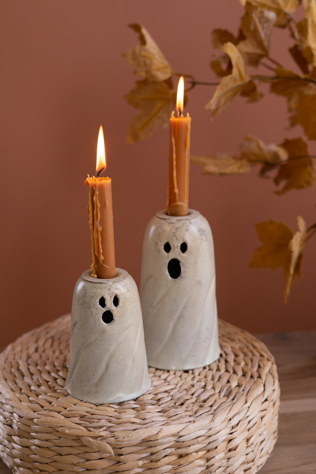 Set of 4 Metal Ghost Taper Candle Holders