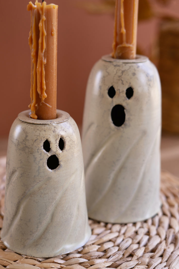 Set of 4 Metal Ghost Taper Candle Holders