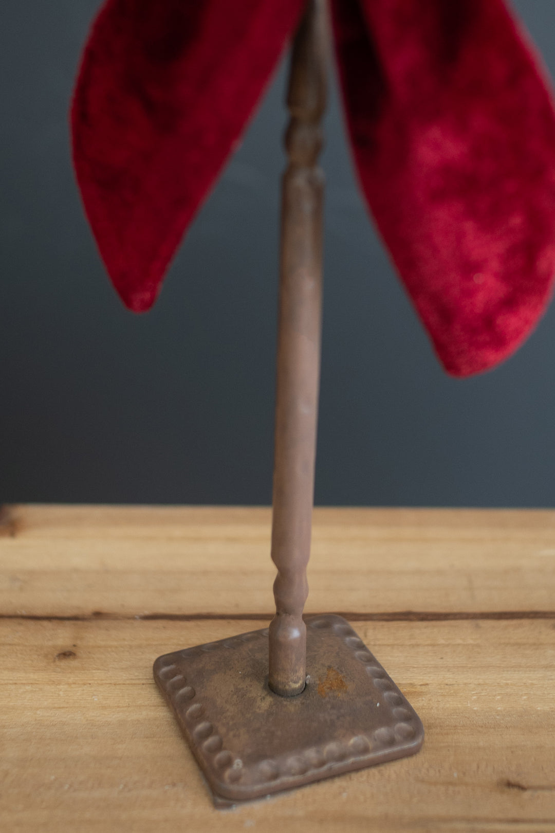 Set of 2 Antique Brass Taper Candle Holders with Velvet Bows