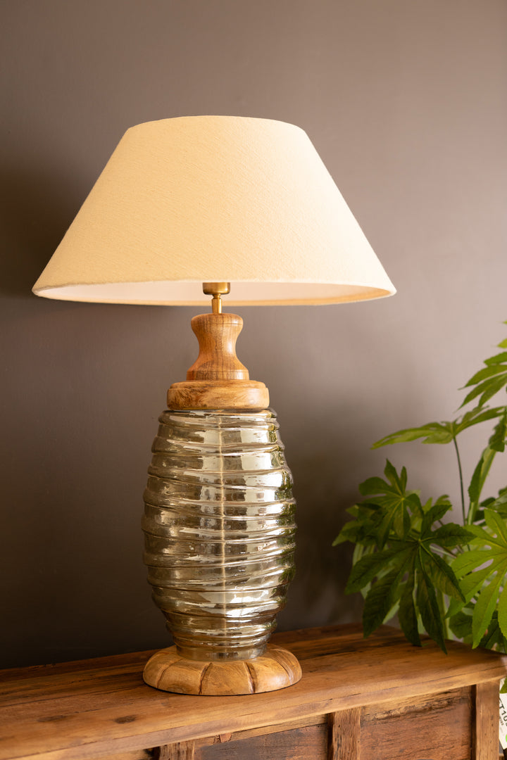 Glass and Wood Table Lamp Base with Fabric Shade