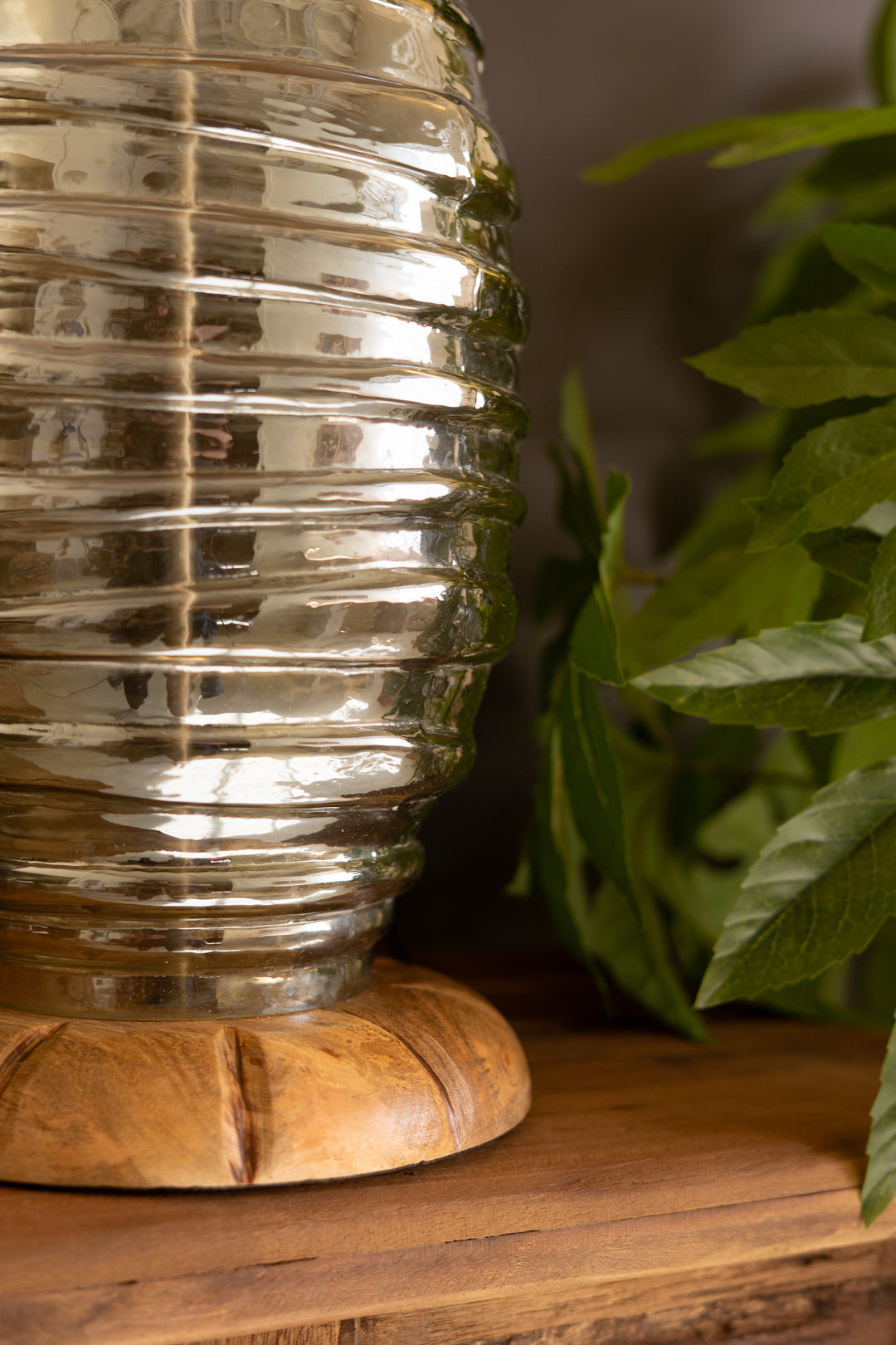 Glass and Wood Table Lamp Base with Fabric Shade