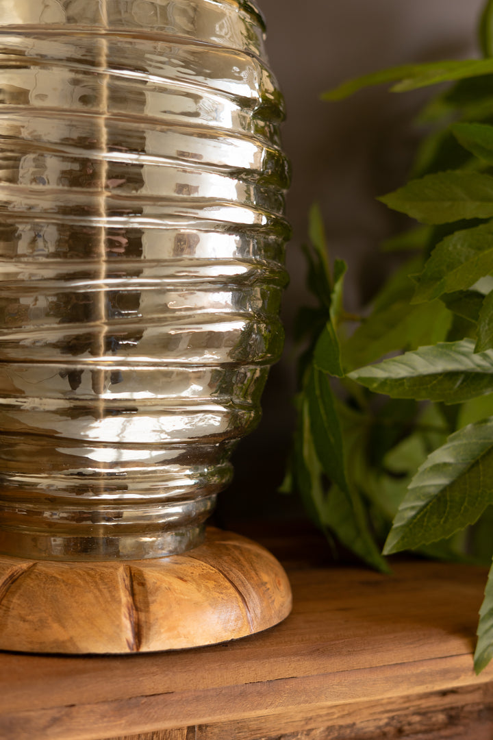 Glass and Wood Table Lamp Base with Fabric Shade