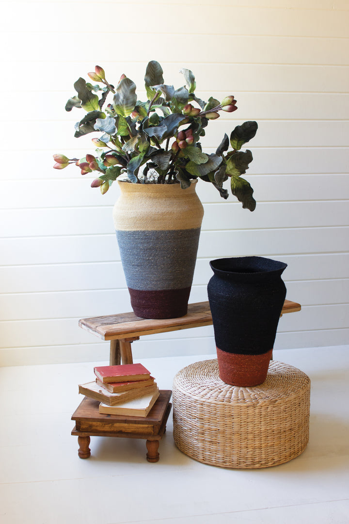 Set Of 2 Rustic Stripe Seagrass Urn Baskets