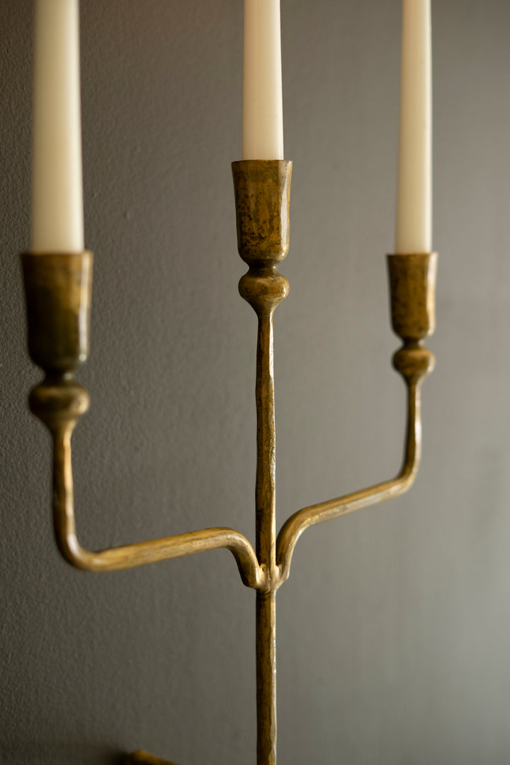 Forged Iron Antique Brass Triple Taper Wall Sconce (Set of Two)