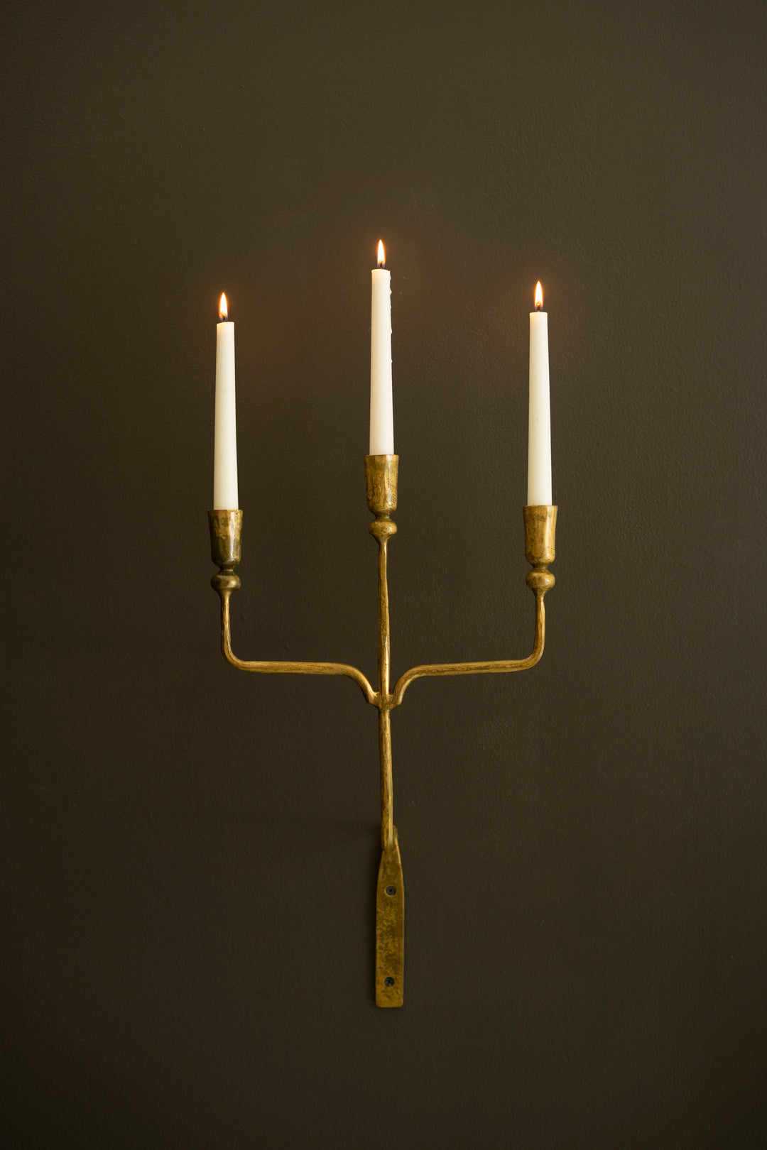 Forged Iron Antique Brass Triple Taper Wall Sconce (Set of Two)