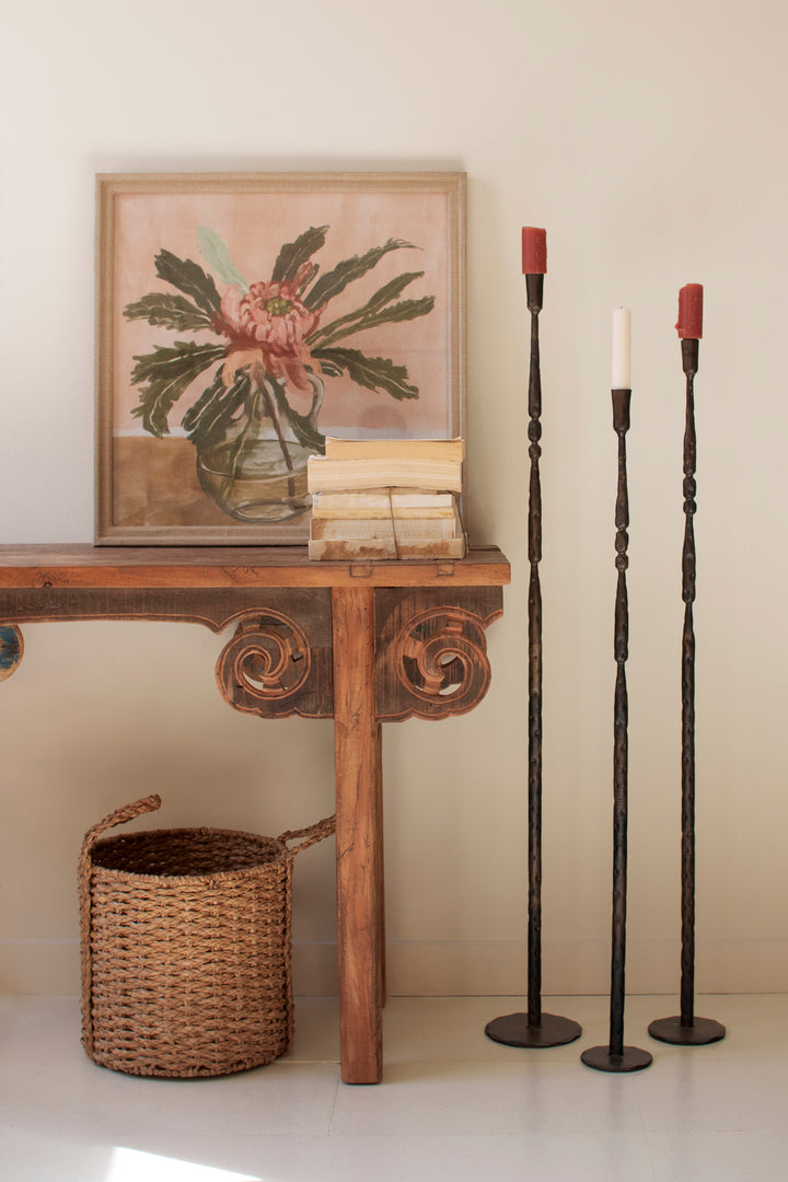 Set of 3 Tall Forged Iron Taper Candle Holders