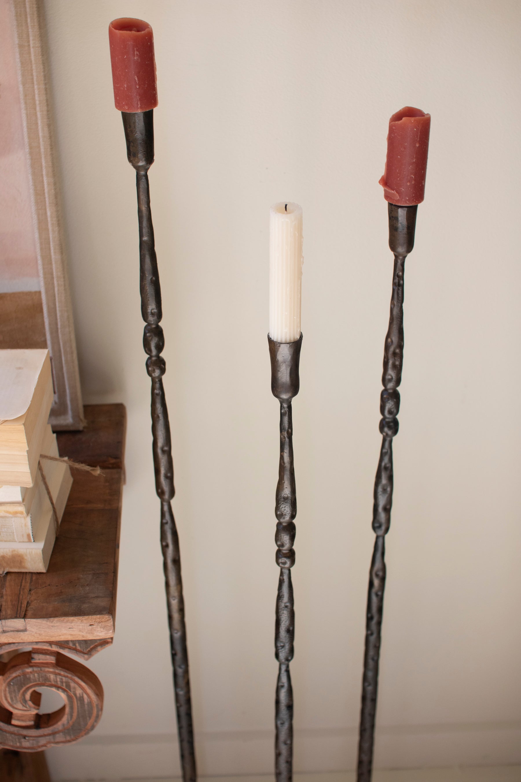 Set of 3 Tall Forged Iron Taper Candle Holders - Thumbnail 3