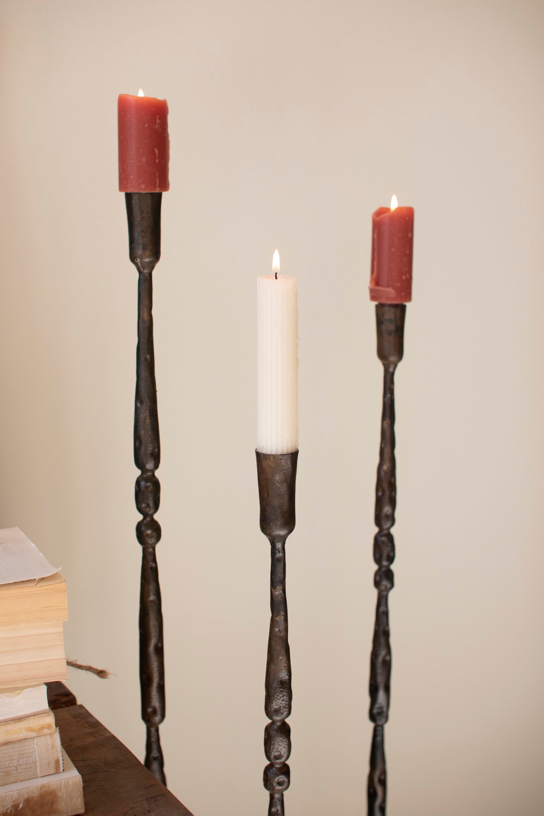 Set of 3 Tall Forged Iron Taper Candle Holders