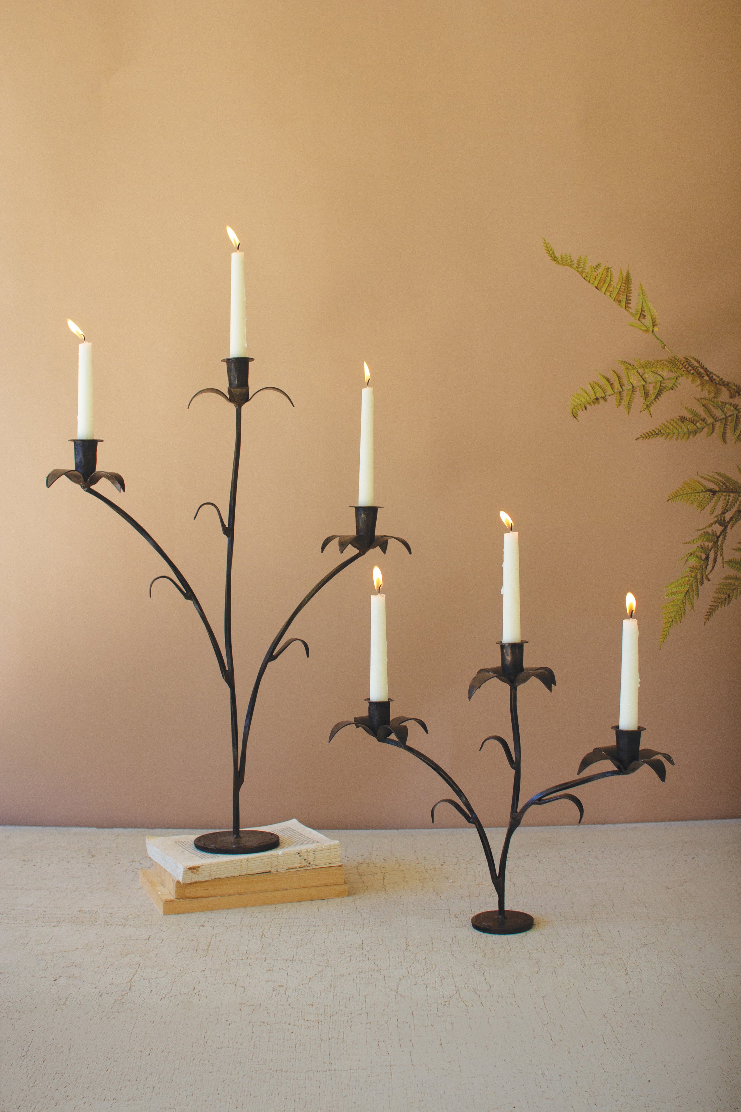 Set of 2 Forged-Iron Triple Taper Candelabras