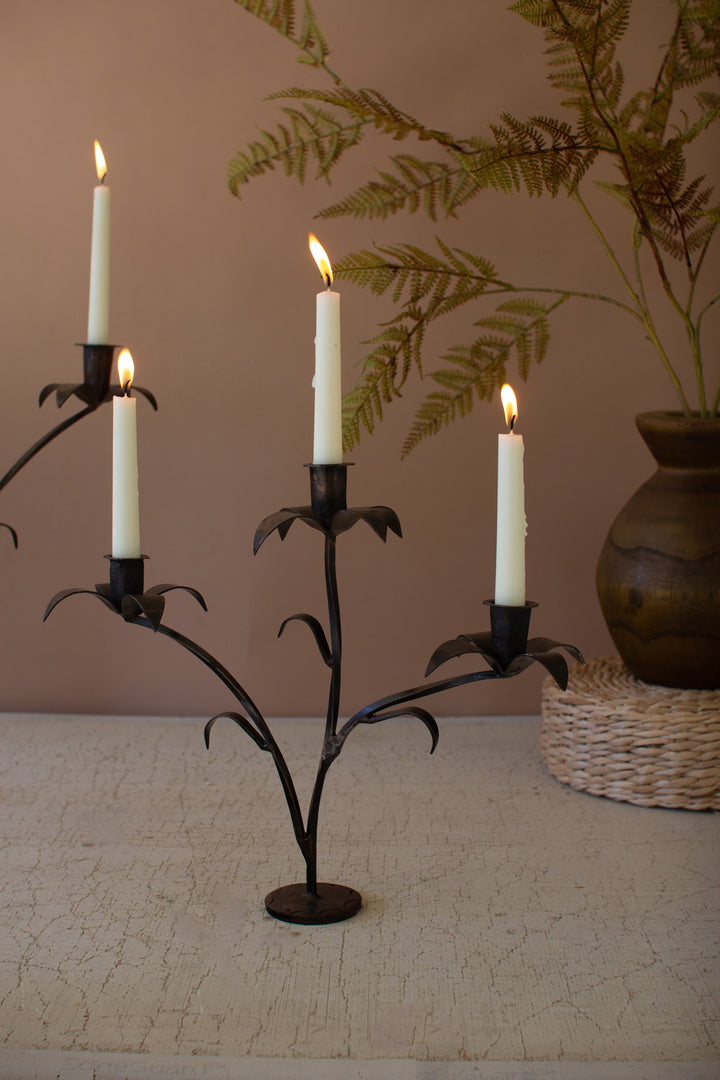 Set of 2 Forged-Iron Triple Taper Candelabras
