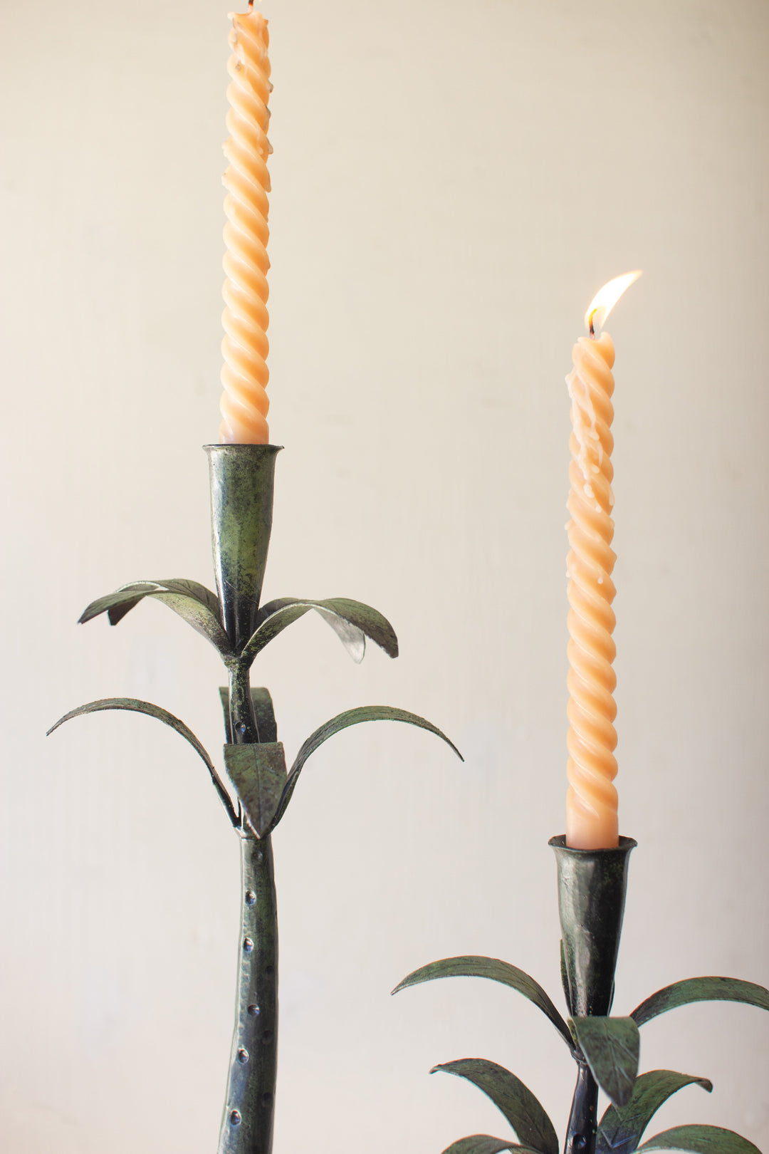 Set of 3 Patina Iron Palm Tree Taper Candle Holders