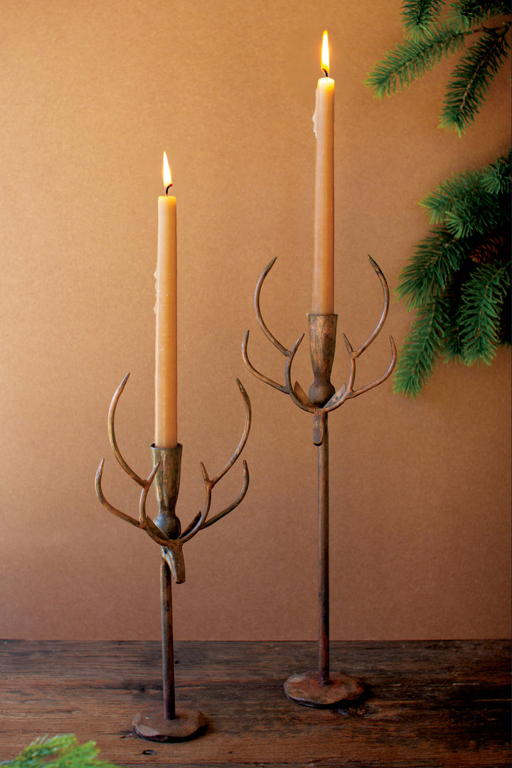 Set of 2 Forged Rustic Iron Deer Candle Holders