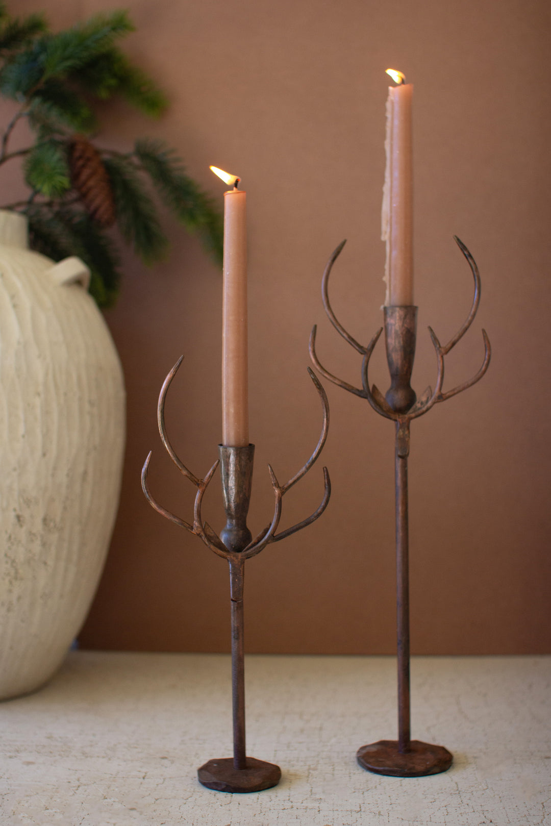 Set of 2 Forged Rustic Iron Deer Candle Holders