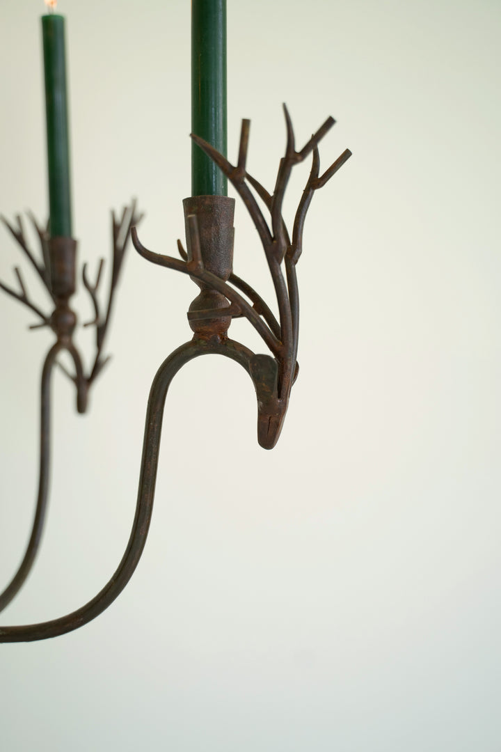 Forged Rustic Iron Deer Candelabra