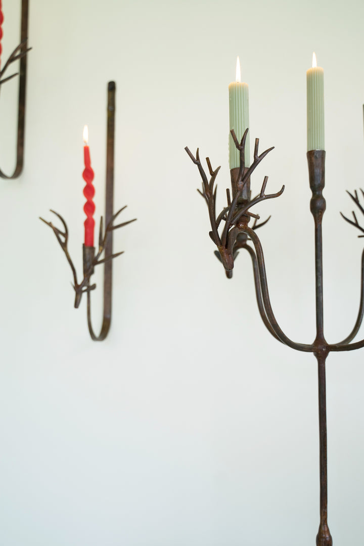 Forged Rustic Iron Deer Candelabra