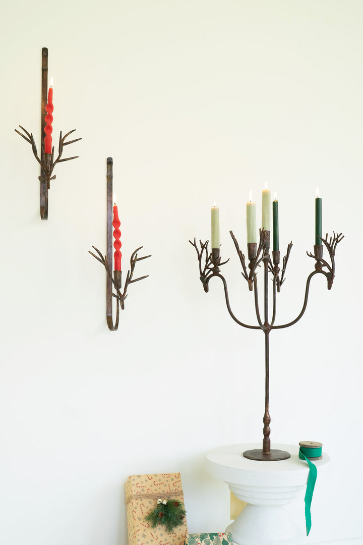 Forged Rustic Iron Deer Candelabra