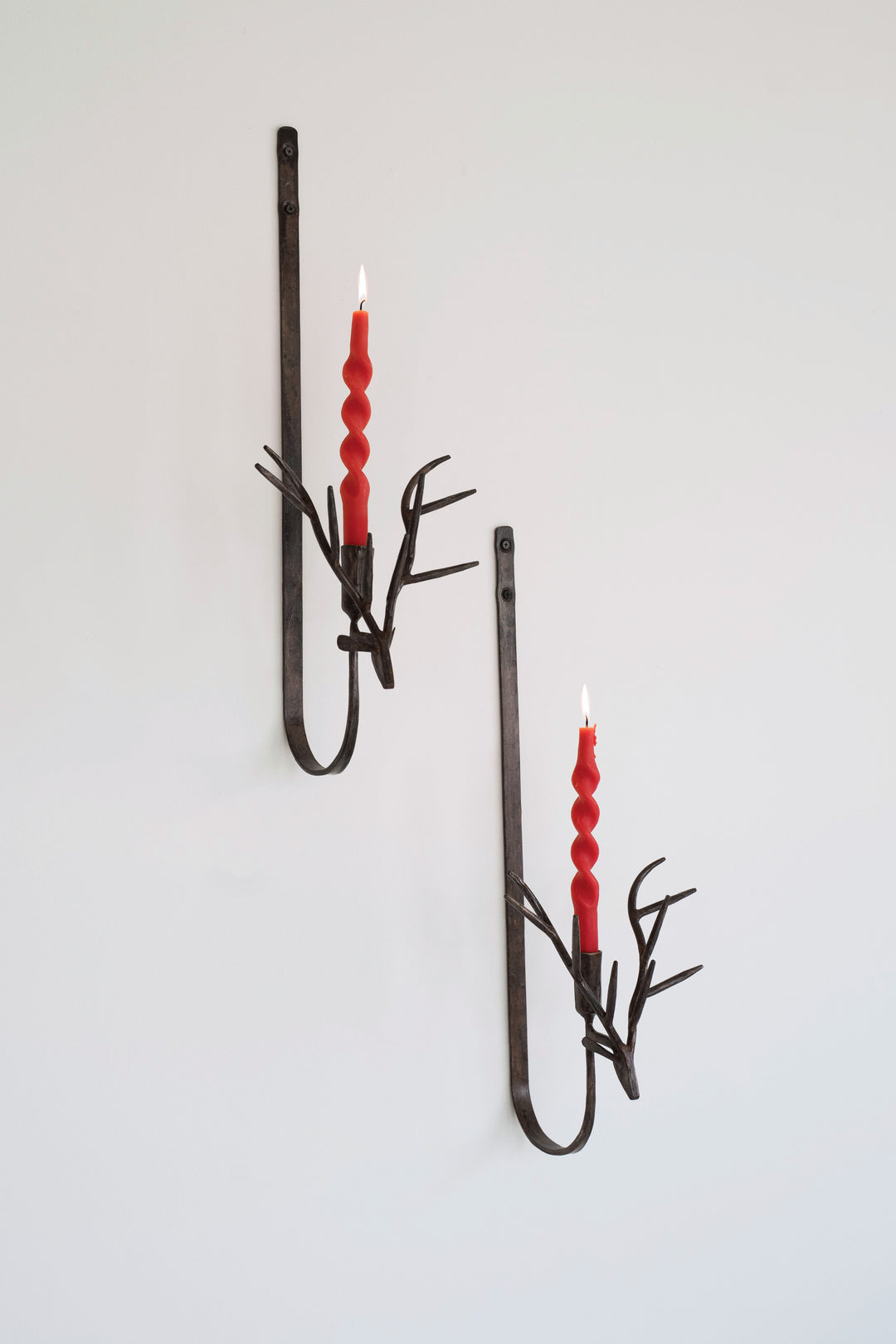 Set of 2 Forged Rustic Iron Deer Taper Wall Sconces