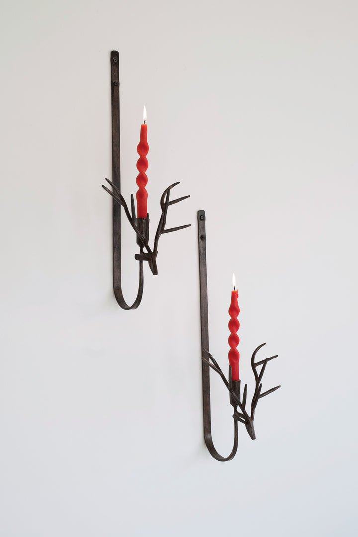 Set of 2 Forged Rustic Iron Deer Taper Wall Sconces