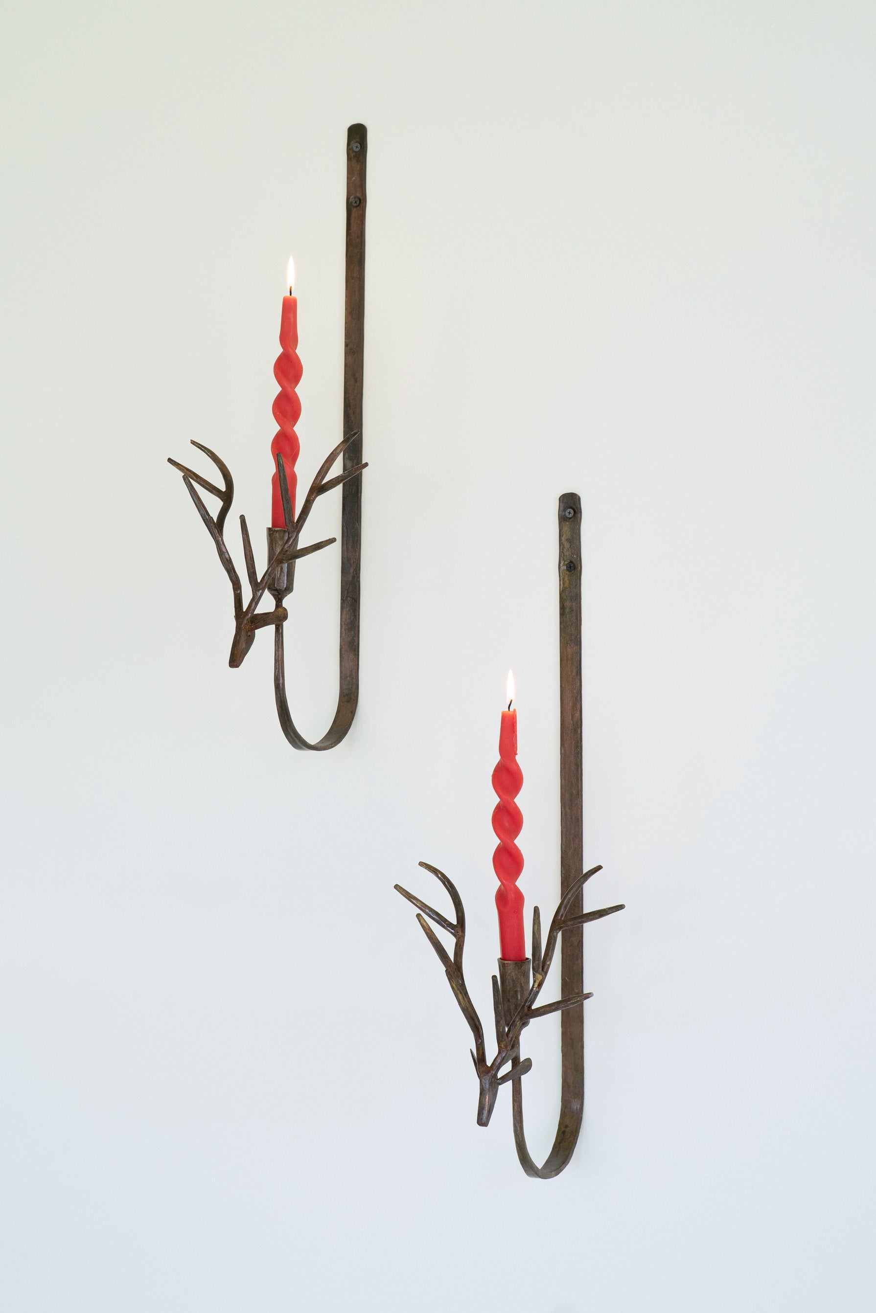 Set of 2 Forged Rustic Iron Deer Taper Wall Sconces