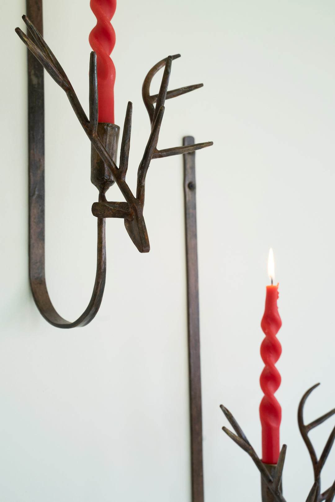 Set of 2 Forged Rustic Iron Deer Taper Wall Sconces