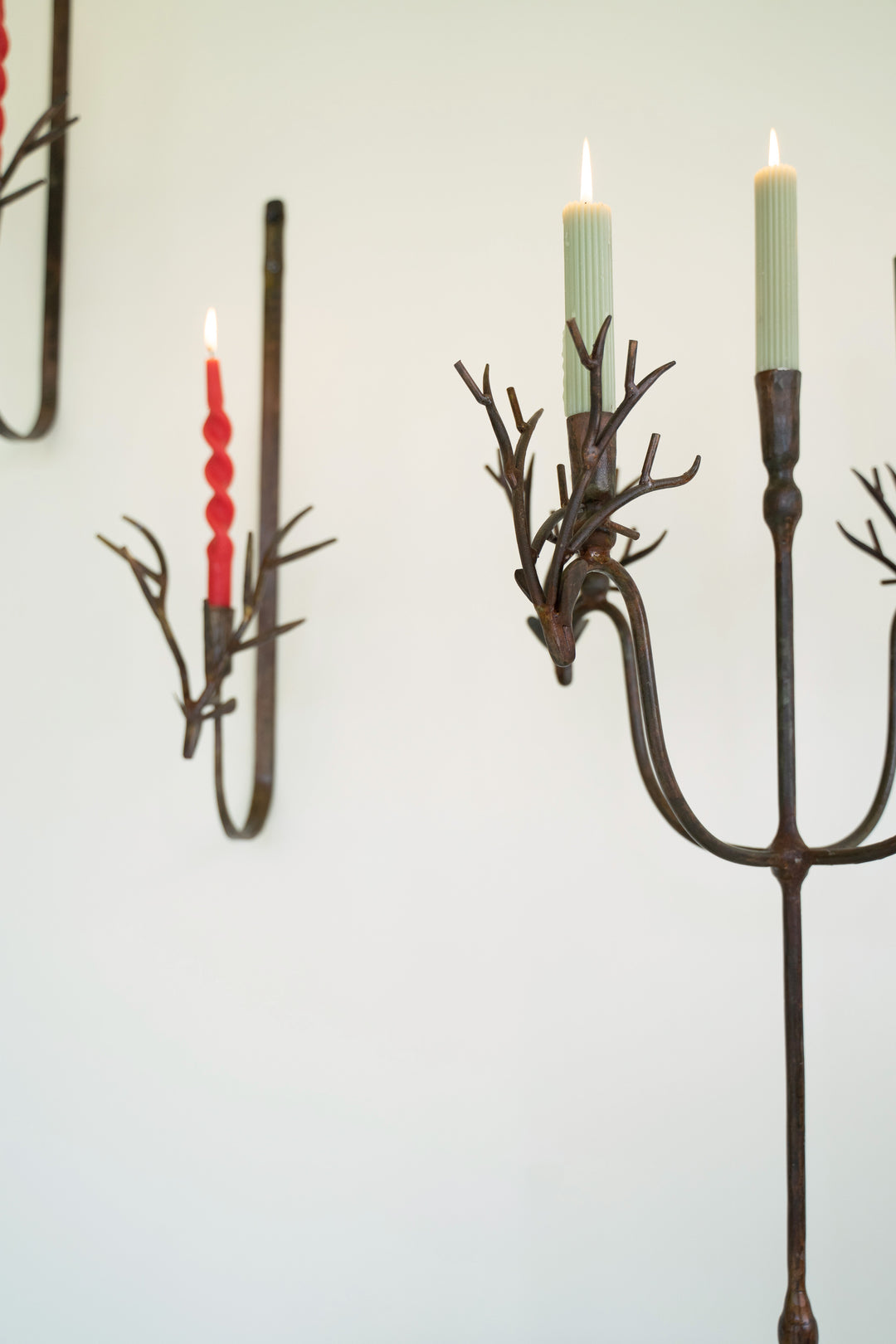 Set of 2 Forged Rustic Iron Deer Taper Wall Sconces