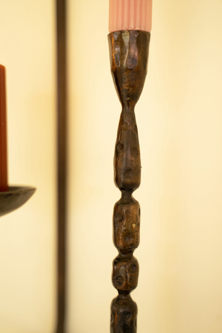 Forged-Iron Wall Taper and Pillar Candle Holder