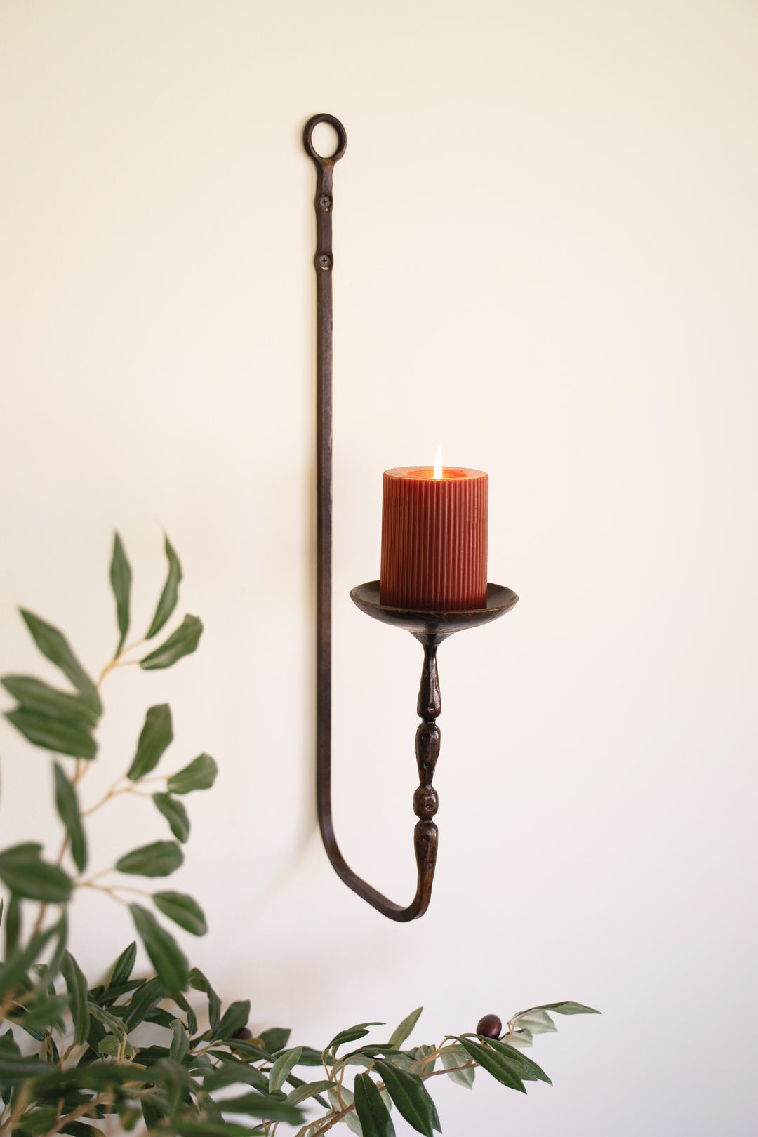 Forged-Iron Wall Pillar Candle Holder