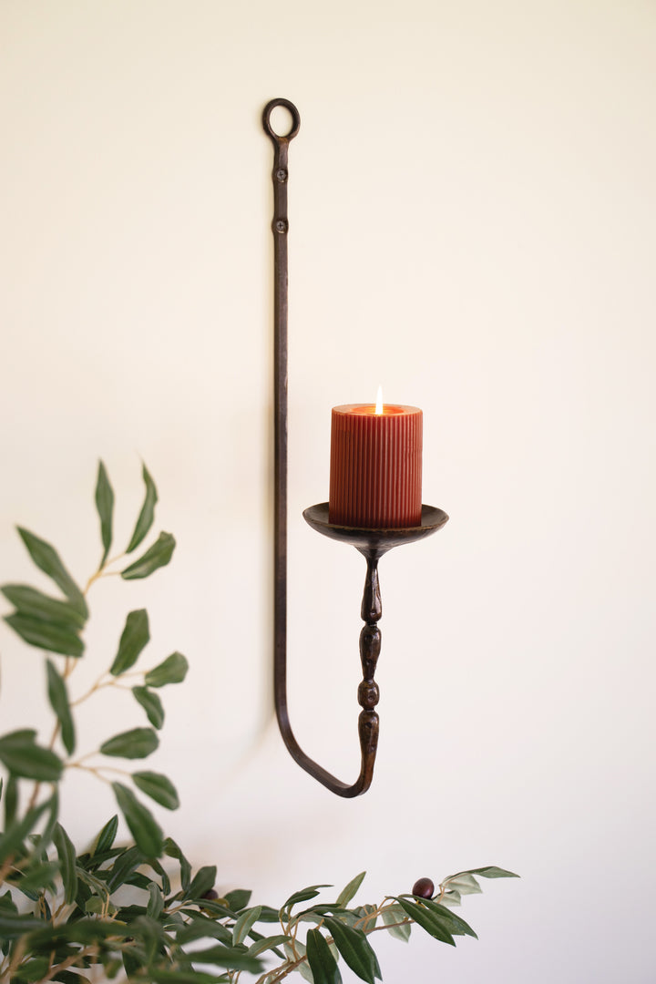Forged-Iron Wall Pillar Candle Holder