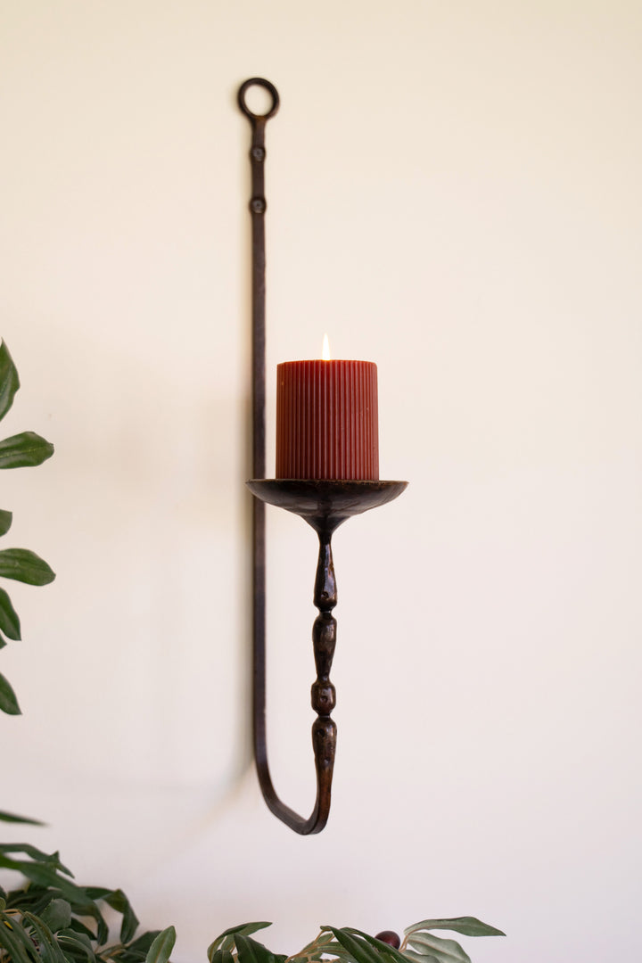 Forged-Iron Wall Pillar Candle Holder