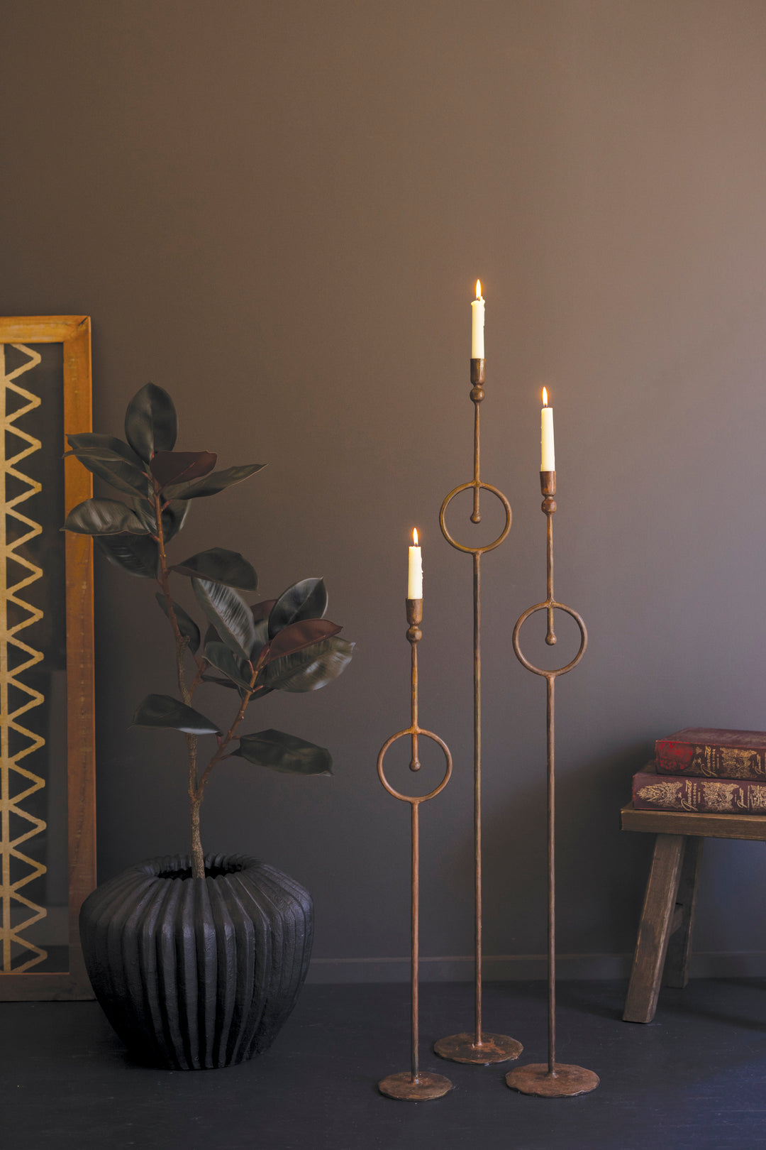 Set of 3 Tall Taper Candle Holders with Circle Detail