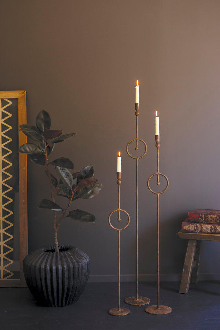 Set of 3 Tall Taper Candle Holders with Circle Detail