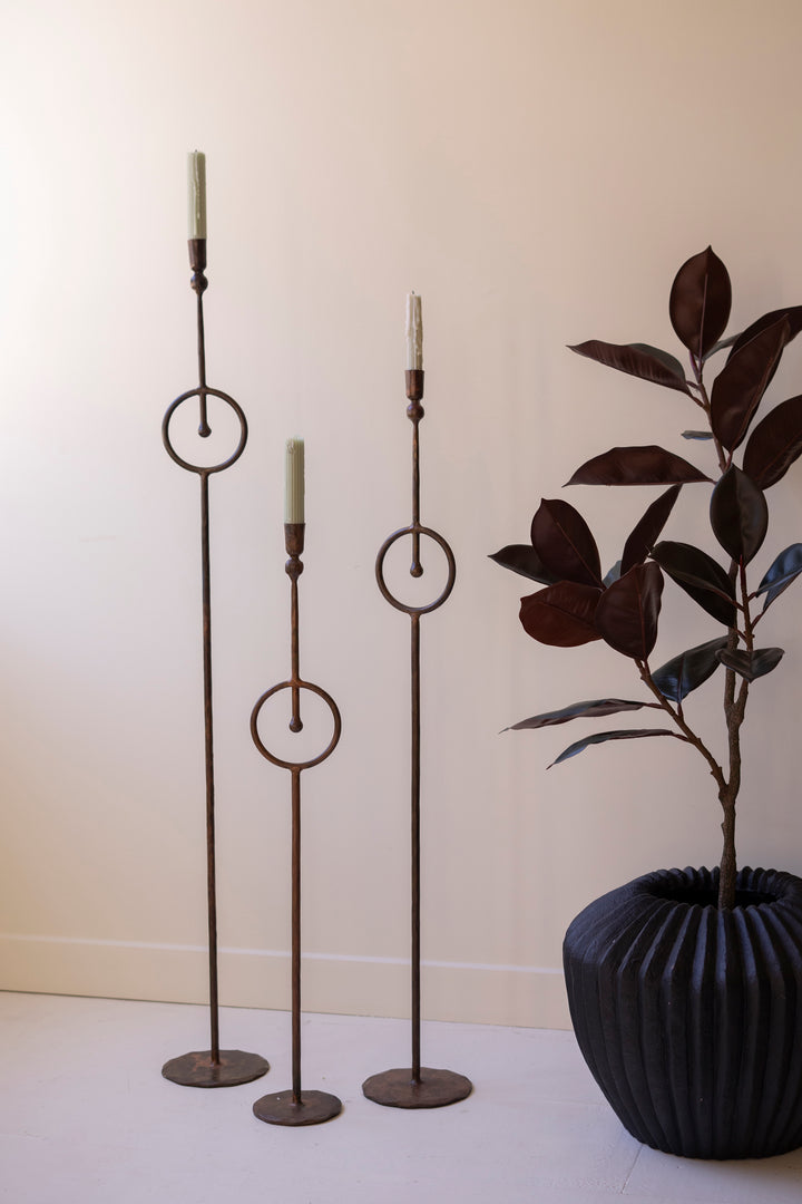 Set of 3 Tall Taper Candle Holders with Circle Detail