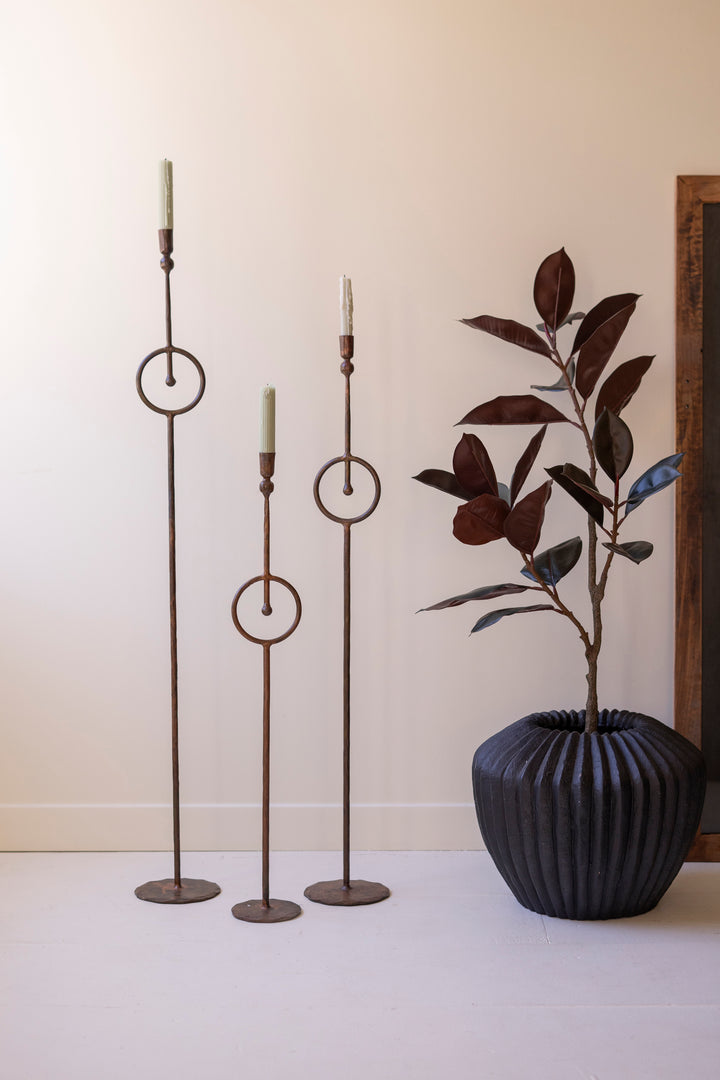 Set of 3 Tall Taper Candle Holders with Circle Detail