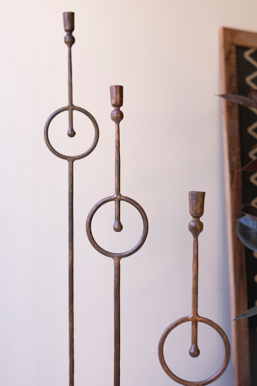 Set of 3 Tall Taper Candle Holders with Circle Detail