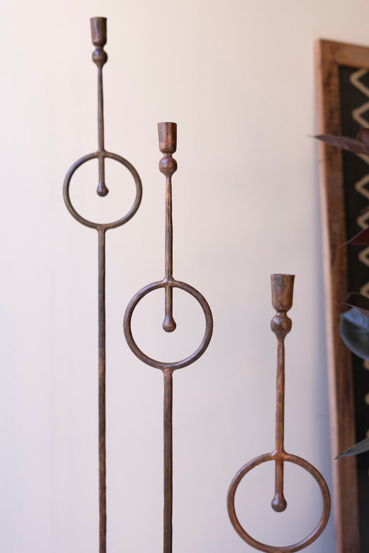 Set of 3 Tall Taper Candle Holders with Circle Detail