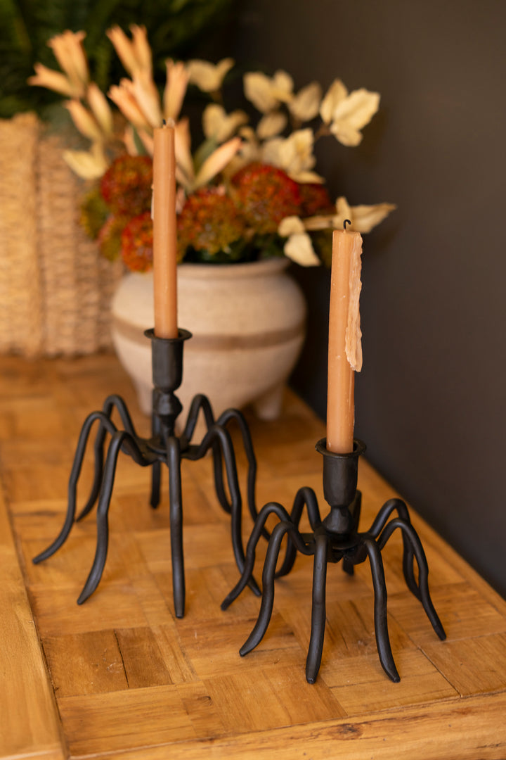 Set of 2 Cast Iron Spider Taper Candleholders