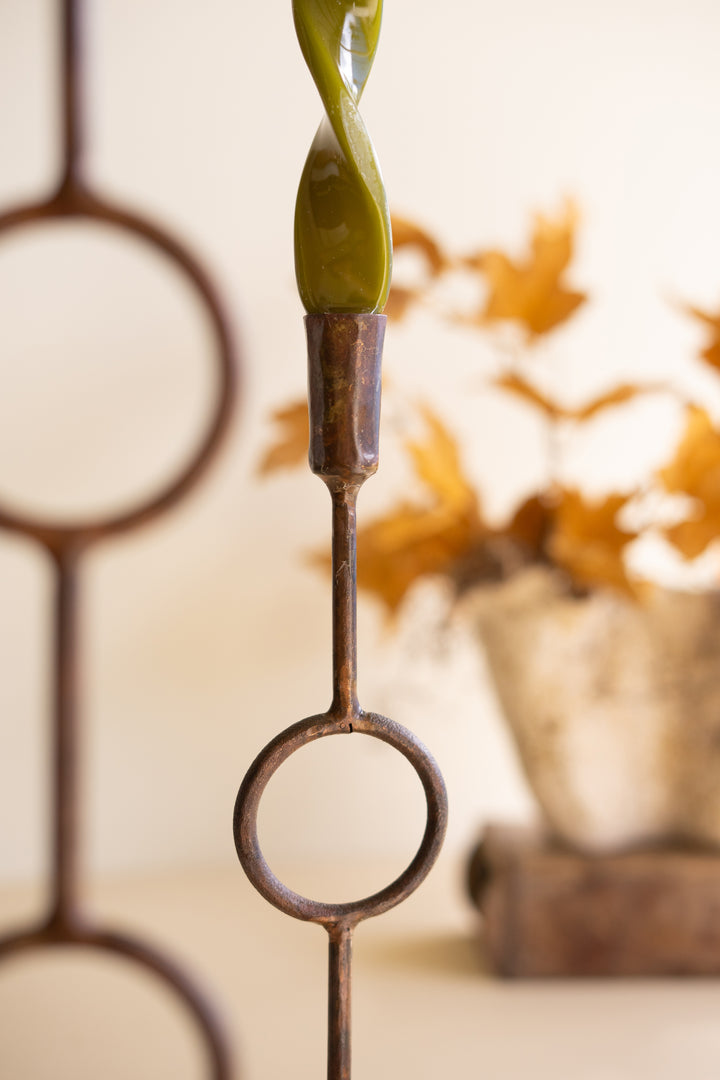 Set of 3 Forged-Iron Antique Brass Rings Taper Candle Holders