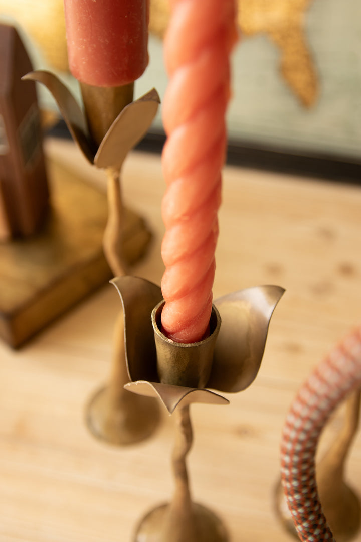 Set of 3 Forged-Iron Leaves Taper Candle Holders